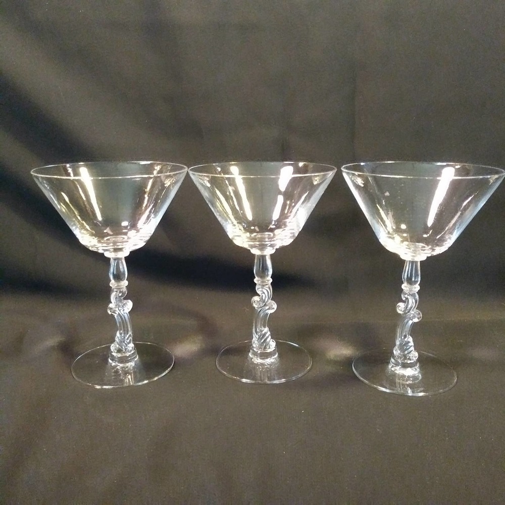 3 Tiffin-Franciscan Champagne Tall Sherbet Glasses w Fleur Di Lis Stem